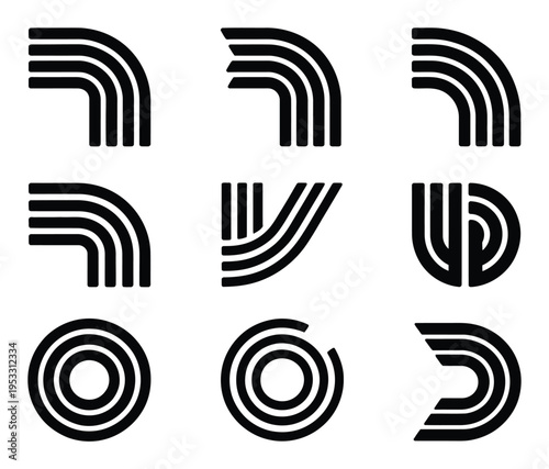 Abstract Geometric Shapes with Multiple Parallel Lines