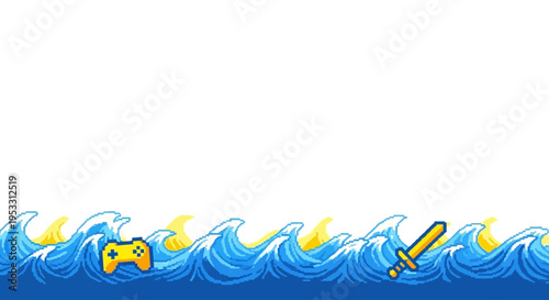 Waves with video game controller and knife.