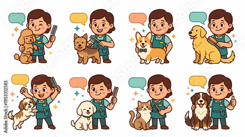 Cartoon Pet Grooming Service - Cute Dog & Cat Styling