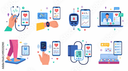 Digital Health Monitoring Technology Icons