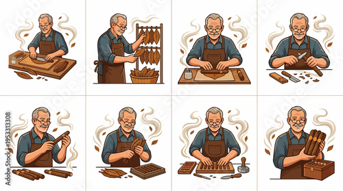 Elderly Man Rolling Cigars by Hand