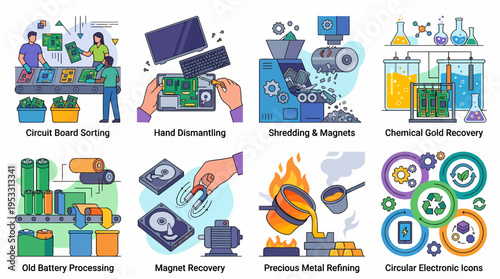 Electronic Waste Recycling Process Icons