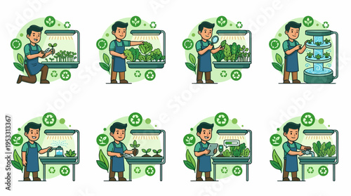 Farmer Growing Plants in Hydroponic System