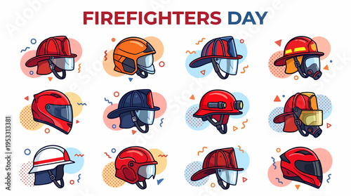 Firefighter Helmets Collection - Firefighters Day Concept