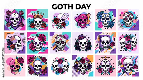 Goth Day Skull Illustrations with Roses and Crowns