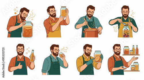 Man Fermenting Food and Drinks - Variety of Scenes