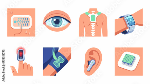 Medical Technology Icons: Health Monitoring Devices