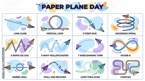 Paper Plane Day: Flight Paths & Maneuvers Illustration Set