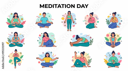 People Meditating and Doing Yoga Poses for Meditation Day