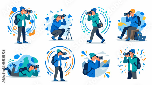 Photographer Capturing Moments: Diverse Poses and Styles