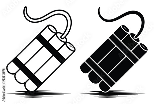 Black and White of Dynamite Sticks with Fuses