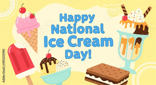 Colorful ice cream treats celebration national ice cream day dessert variety