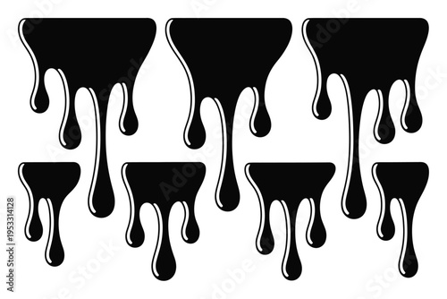 Black Dripping Paint Splatter Pattern on White Background