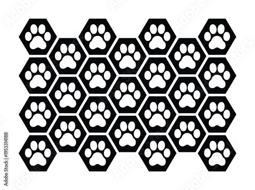 Black Hexagons with White Paw Prints Pattern
