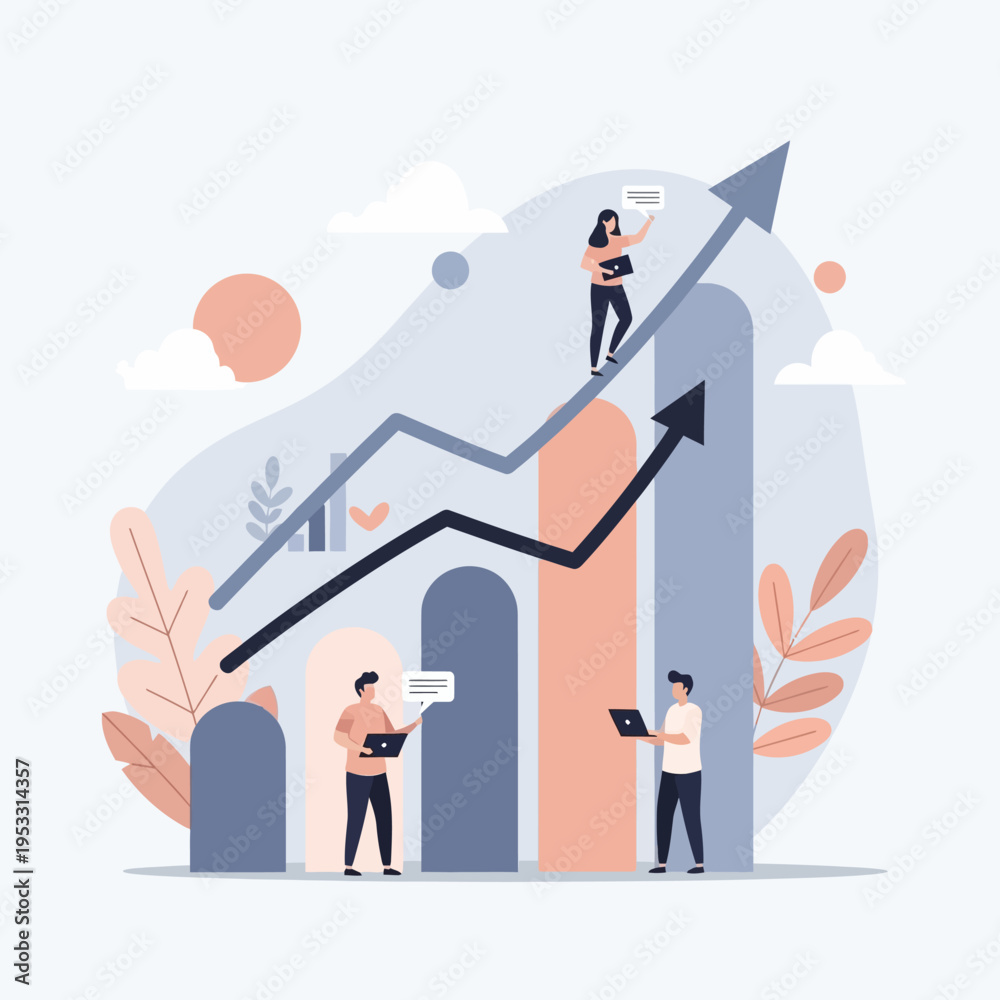 Fototapeta premium Business People Analyzing Growth Chart Illustration.
