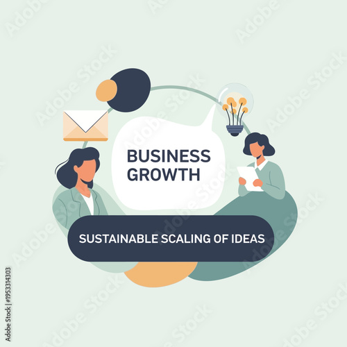 Business Growth Concept with Cartoon Women.