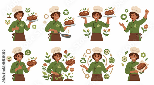 Vegan Chef Holding Plant-Based Steak - Multiple Poses
