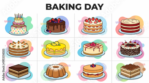 Assortment of Delicious Cakes Illustration