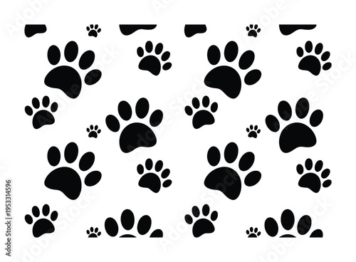 Black Paw Print Pattern on White Background