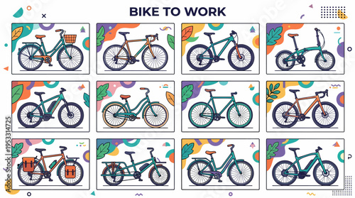 Bike To Work Collection: Diverse Bicycle Types Flat Design