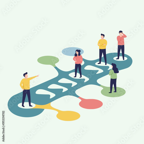 Group of People Standing on Puzzle Pieces.