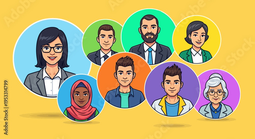 Diverse group of people illustrations.