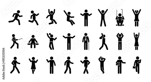 Collection of stick figure people poses.