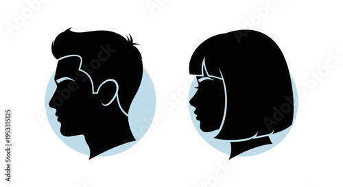 Silhouette profiles of a man and woman.