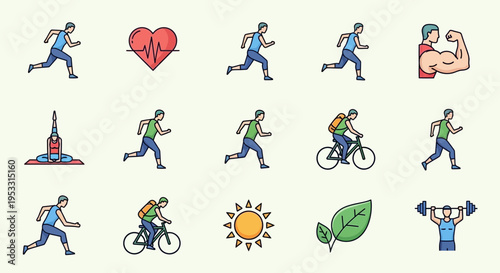 Collection of fitness and exercise icons.