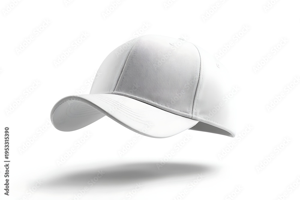 Fototapeta premium Blank White Baseball Cap Floating on White Background.