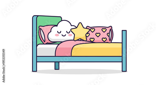 Cartoon Cloud Sleeping Peacefully in Bed.