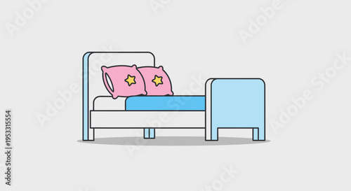 Simple Bed with Pink Pillows and Nightstand.