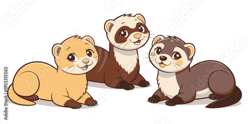 Three cute cartoon ferris wheel illustrations with colorful cabins and joyful ambiance, perfect for amusement park designs.