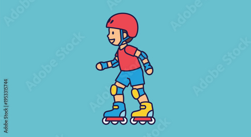 Young Boy Roller Skating with Protective Gear.