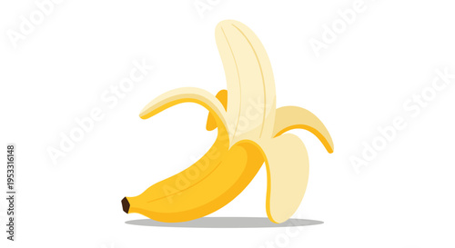 Partially peeled yellow banana shown as a clean vector illustration on a white background for healthy snacks.