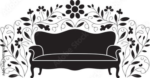 Black silhouette sofa with floral couch