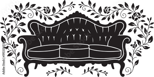 Black silhouette sofa with floral pattern couch