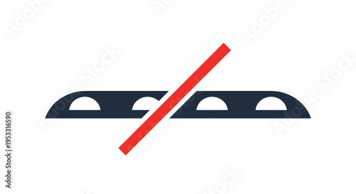 Minimalist icon showing four semi-circles connected by a horizontal line with a red diagonal slash through it.