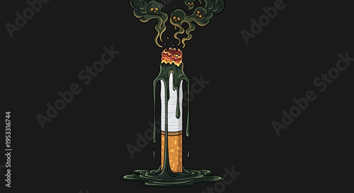 Cigarette Butt on Dark Background Smoking.