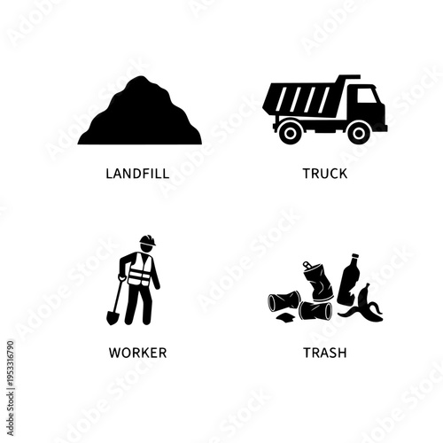 waste management vector illustration with landfill truck worker trash