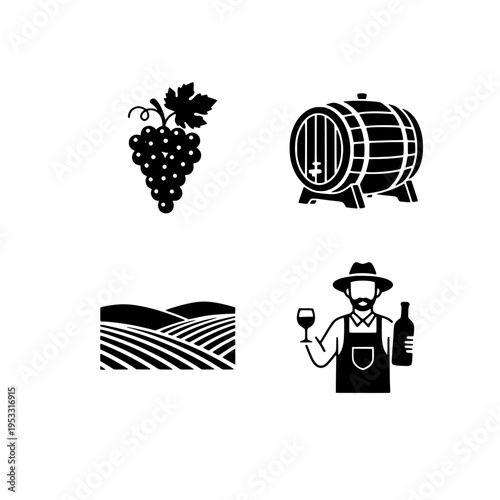 wine production vector illustration with vineyard and farmer