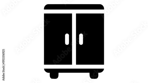 Minimalist black icon of a metal storage cabinet with two doors, isolated on white.
