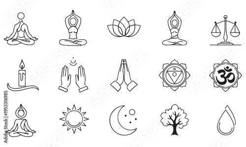 Sports Yoga Meditation Silhouettes Icons Set - Fitness Activities Vector Bundle