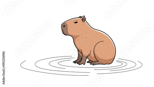 Capybara Sitting in Water Illustration.