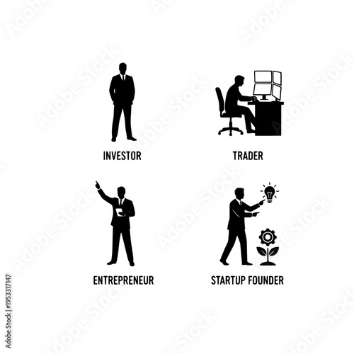 Business professionals vector illustration with investor, trader, entrepreneur, and startup founder