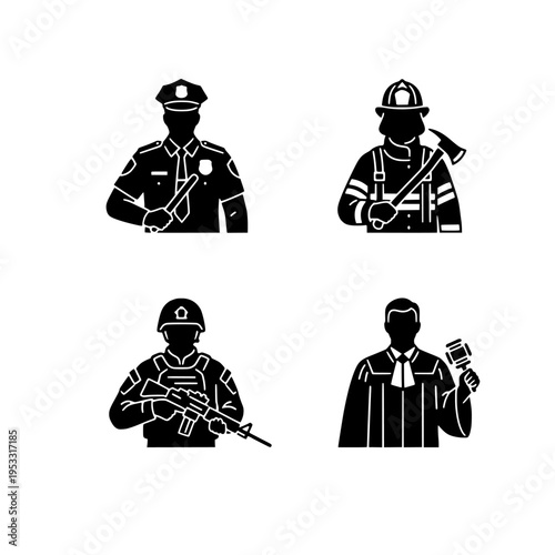 four emergency responders and professionals vector illustration