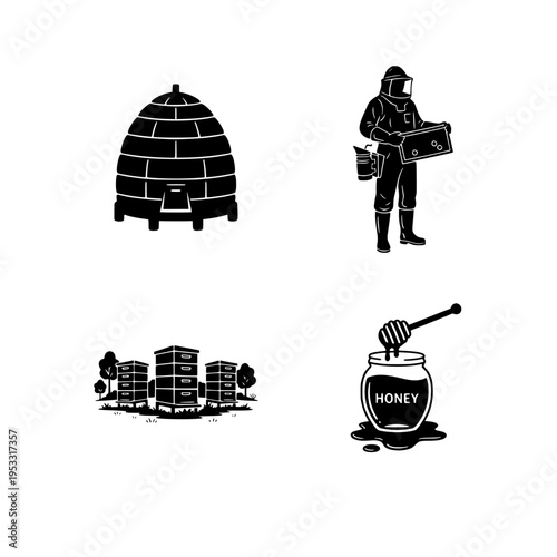 beekeeper, honey production, beehive vector illustration, flat design