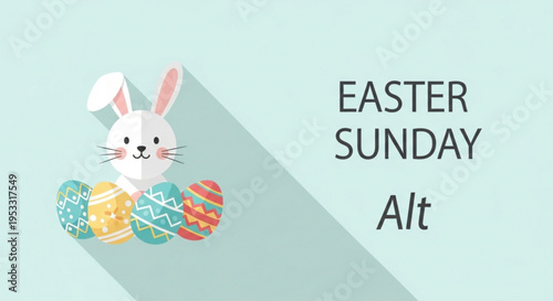 Easter bunny with colorful eggs on easter sunday holiday graphic