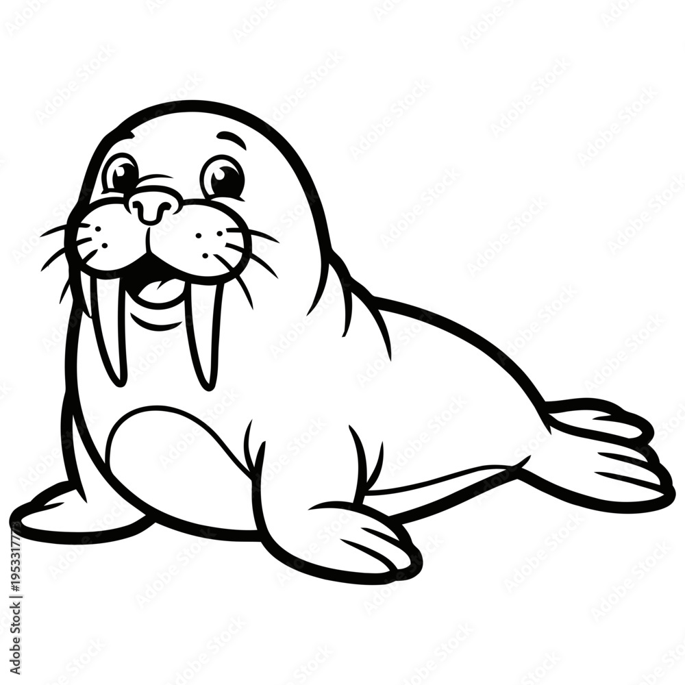 Naklejka premium Playful walrus smiling with tusks