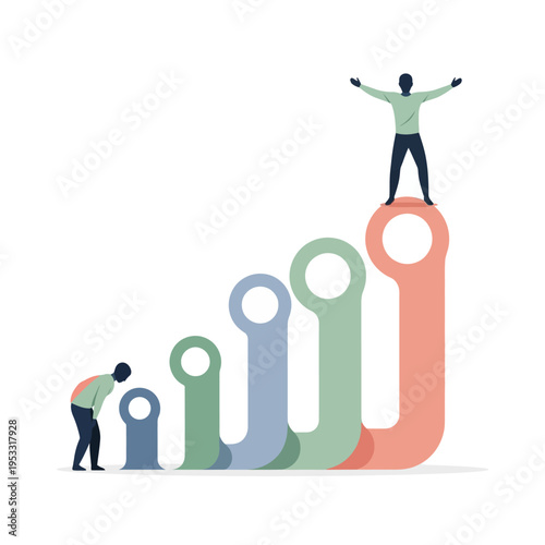 Businessman standing on growing graph chart.